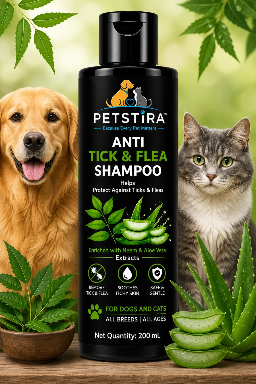 Shampoo with dog and cat, neem and aloe vera